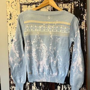 Izod Lacoste alligator logo upcycled women’s boatneck distressed sweater. Medium